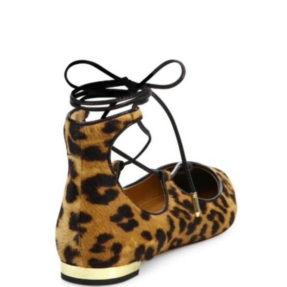 Relisted Aquazurra animal print fur lace up flats - Picture 2 of 6